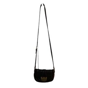 Michael Kors Black Charlton Mini Crossbody Leather Purse With Gold Buckle.
